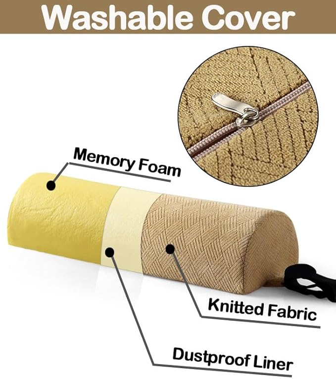 Recliner Leg Pillow Memory Foam Non-Slip Long Bolster Pillow for Legs, Knees, Lower Back and Head, Lumbar Support Pillow 23.6x8x4 Inch Camel