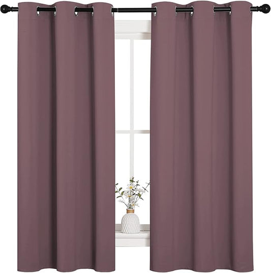 NICETOWN Dry Rose Blackout Curtains for Bedroom (1 Pair, 42 x 63 inches), Farmhouse Thermal Insulated Room Darkening Drapes for Windows