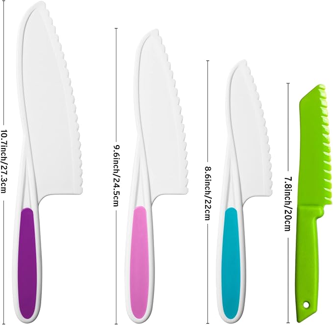 MOTYAWN 8 Pieces Kids Plastic Nylon Cooking Knife Set, Safe Knives for Bread Without BPA,Children's Safe Cooking Chef Nylon Knives for Cooking and Cutting Fruits, Veggies & Cake