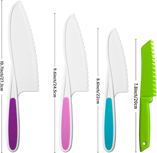 MOTYAWN 8 Pieces Kids Plastic Nylon Cooking Knife Set, Safe Knives for Bread Without BPA,Children's Safe Cooking Chef Nylon Knives for Cooking and Cutting Fruits, Veggies & Cake