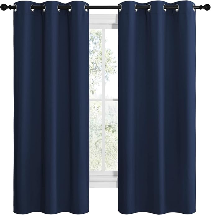 NICETOWN Blackout Draperies Curtains, All Season Thermal Insulated Solid Grommet Top Blackout Curtains/Drapes for Kid's Room (Navy, 1 Pair, 42 x 68 inches)
