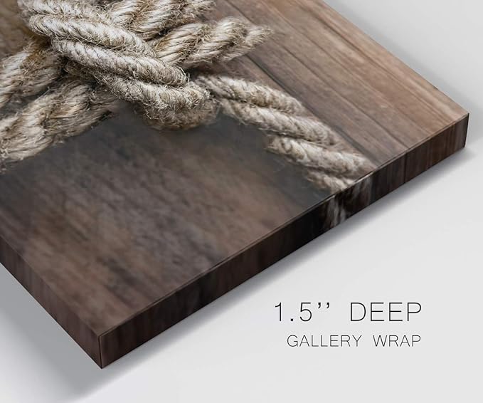 Renditions Gallery Canvas Nautical Wall Art Modern Decorations Paintings Rope Closeup Knot Abstract Vibrant Wooden Maritime Sailor Artwork Prints for Bedroom Office Kitchen - 18"x27" LT33