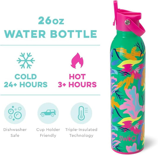 Swig Life 26oz Insulated Water Bottle, Travel Water Bottle with Straw and Lid, Cup Holder Friendly Water Bottles, Stainless Steel Water Bottle, 26 oz Tumbler, Reusable Water Bottle with Lid (Paradise)