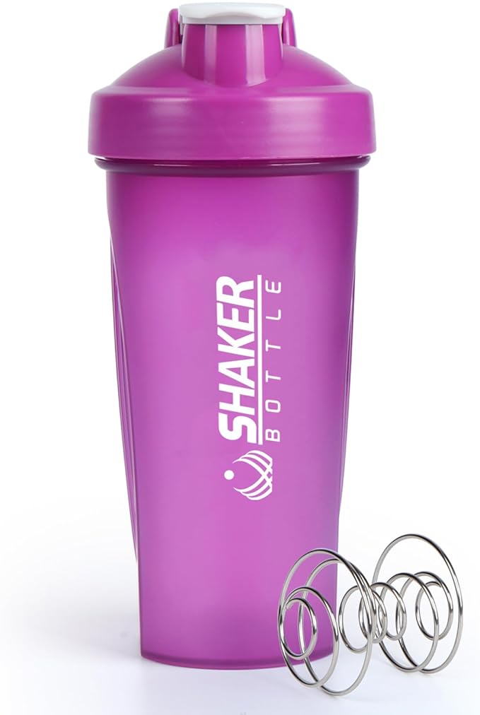 Shaker Bottle, 600ml Classical Protein Shaker Cup with Mixing Ball for Smooth blending, Leak-Proof GYM Workout Water Bottles for protein& Smoothie Shake,Bpa Free (20oz / Purple)