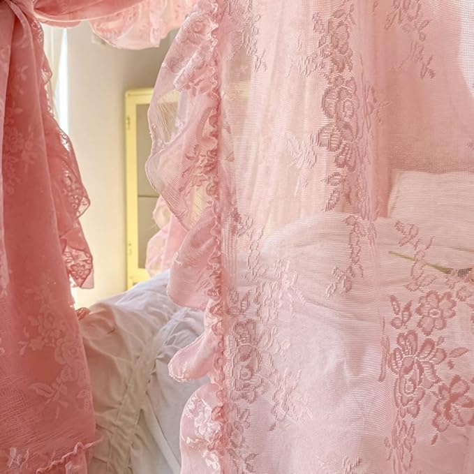 Mengersi Canopy Bed Curtains with Tie Backs,Princess Bed Canopy Curtains Bed Drapes Sheer Curtains for Bedroom Decor(King,Pink