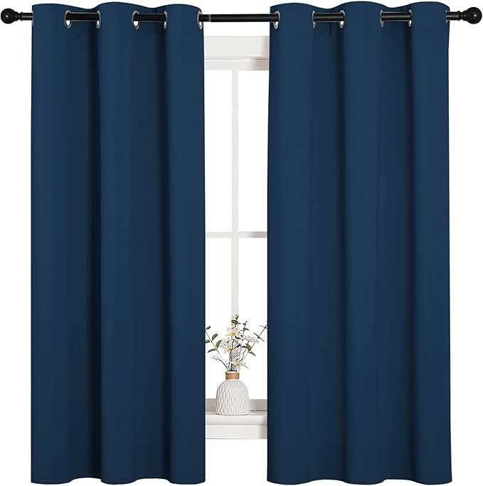 NICETOWN Room Darkening Curtains 63 inch Length 2 Panels, Thermal Insulated Grommet Blackout Curtains for Modern Casual Elegant Bedroom Kids Room Theme Decoration (Moroccan Blue, 2 Pieces, W42)