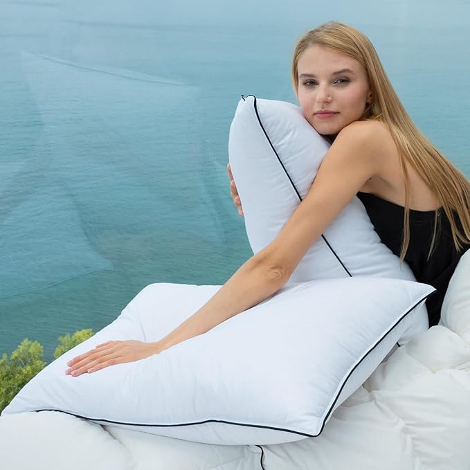 Luxury Hungarian White Goose Down Pillows Standard Size (Pack of 2) - 750 Fill Power - 500 Thread Count 100% Cotton Shell - Soft and Support Down Bed Pillow for Sleeping - Standard (20 x 26”)