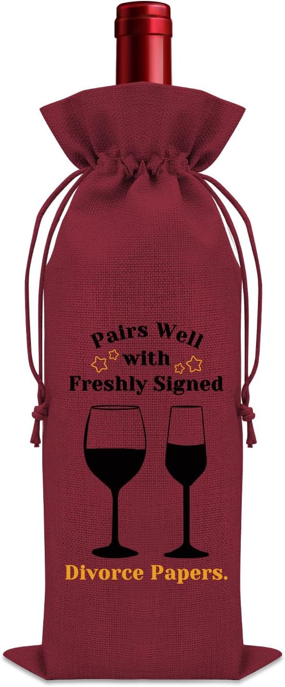 Divorce Gifts for Women Wine Bag Divorce Party Gifts for Him Breakup Gifts for Her Wine Bottle Decoration Bag New Beginning Gift Ideas Pairs Well with Freshly Signed Divorce Papers(Red)