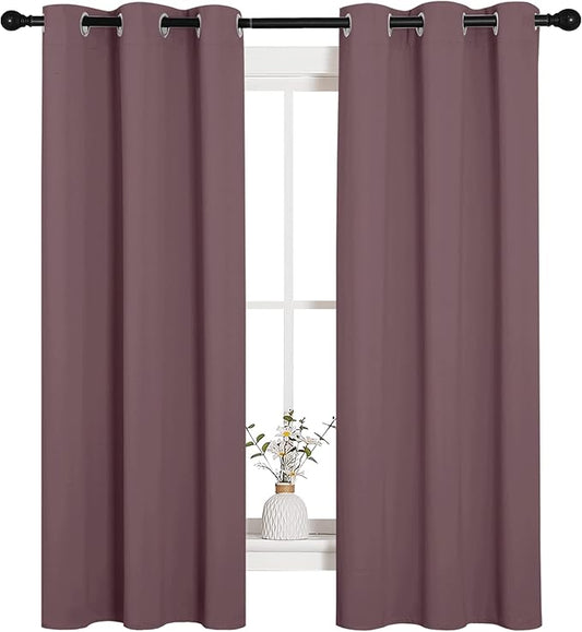 NICETOWN Bedroom Curtain Panels Blackout Draperies, 1 Pair, 34 by 63 inches, Dry Rose, Thermal Insulated Solid Grommet Blackout Curtains/Drapes