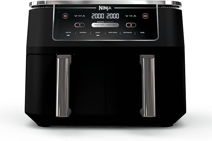 Ninja DZ302 Foodi 10-qt. 6-in-1 DualZone Smart XL Air Fryer with 2 Independent Baskets, Match Cook & Smart Finish to Air Fry, Air Broil, Roast, Bake, Dehydrate, & Keep Warm, Black