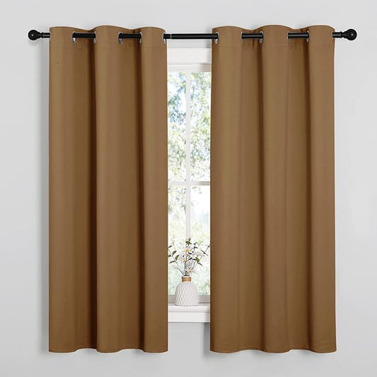 NICETOWN Sleek Blackout Curtains 63 inches Length for Small Windows, Noise Reducing and Block Draft Panels for Door Doorway Laundry Office Luxury Decor Theme (2 Panels, Gold Brown, W42 x L63 -Inch)