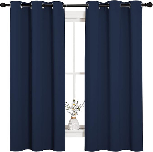 NICETOWN Light Blocking Thermal Insulated Solid Grommet Top Blackout Curtains/Drapes/Panels for Kid's Room (Navy, 1 Pair, 42 x 63 Inch)