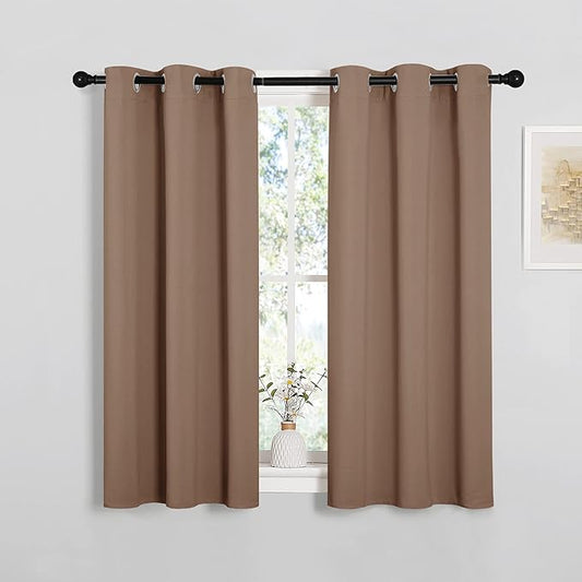 NICETOWN Blackout Window Curtains and Drapes for Kitchen, Window Treatment Thermal Insulated Solid Grommet Blackout Drapery Panels (Set of 2, 34 by 45 inches, Cappuccino)