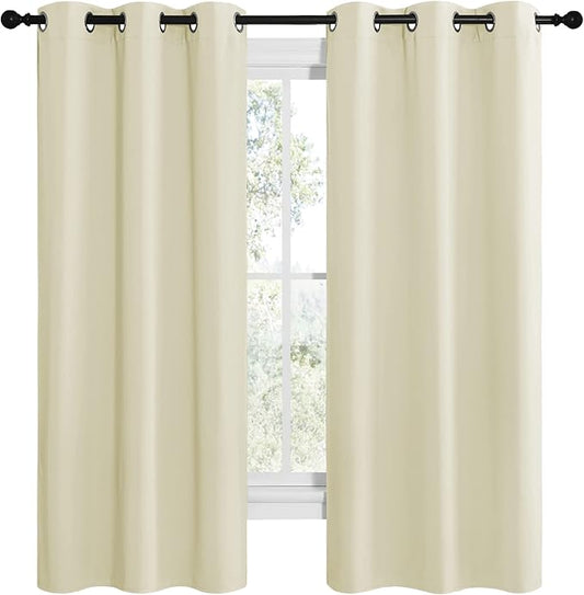 NICETOWN Kitchen Curtains for Decoration, Thermal Insulated Grommet Room Darkening Draperies/Panels for Laundry (Beige, 2 Panels, W42 x L68 inches)
