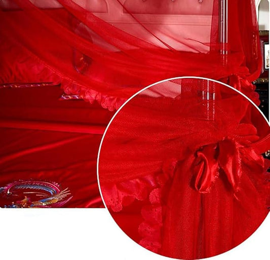 Mengersi Red Canopy Bed Curtains Bed Canopy,Four Corner Post Bed Curtains Elegant Bed Draperies Bedroom Decoration,Queen