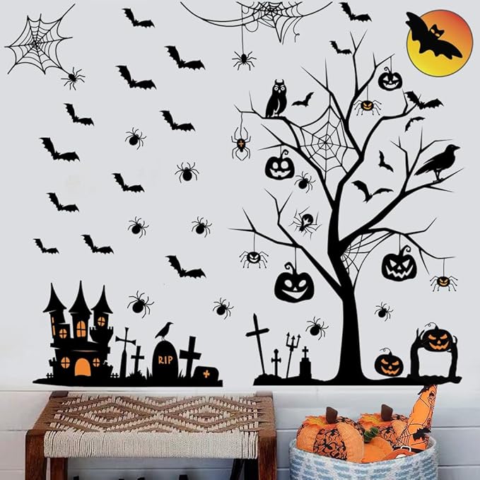 Halloween Wall Decals Tall Halloween Home Wall Decal Bats Home Decor Removable DIY Wall Art for Halloween Window Decals Party Supplies.