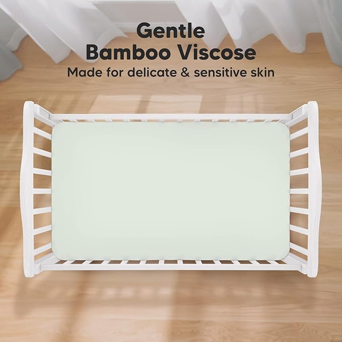 2-Pack Crib Sheets for Boys,Girls - Viscose Derived from Bamboo Fitted Crib Sheet, Organic Baby Crib Sheets, Crib Mattress Sheet,Toddler Bed Sheets,Baby Sheets for Crib Fitted Sheets(Aloe)