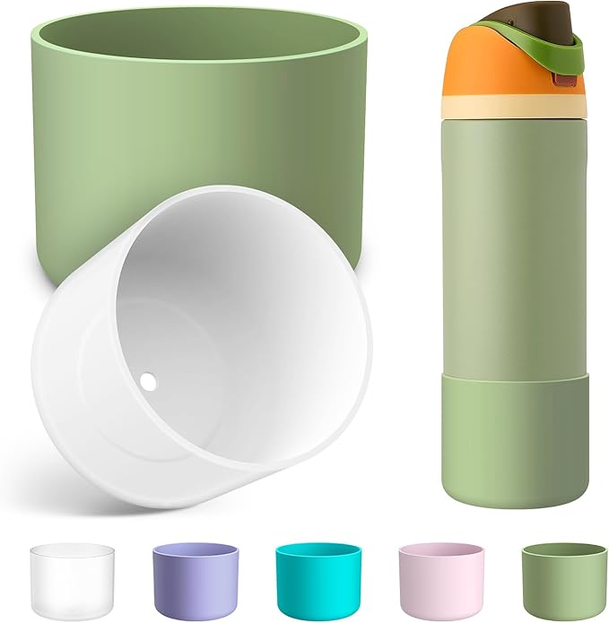 2PCS Silicone Water Bottle Boot for Owala 24oz 32oz 40oz, Anti-Slip Protective Sleeve Bottom Bumper Protector for FreeSip, Twist, and Flip Stainless Steel Water Bottles