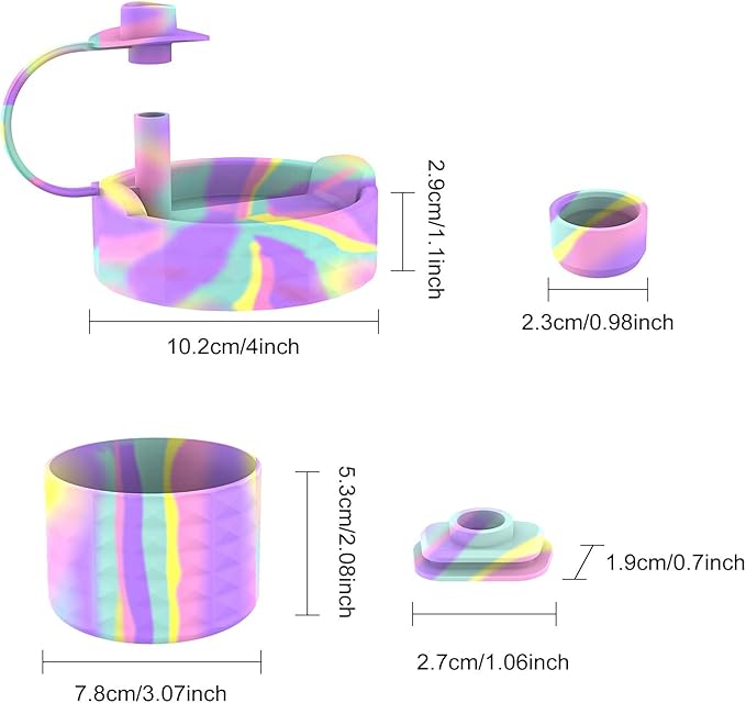 Protective Silicone Bottle Cover Set for Stanley Quencher H2.0 40 30 20 oz Tumbler with Handle & Iceflow, Anti-Scratch Cover Boot for Stanley Cup Accessories BPA Free (C)