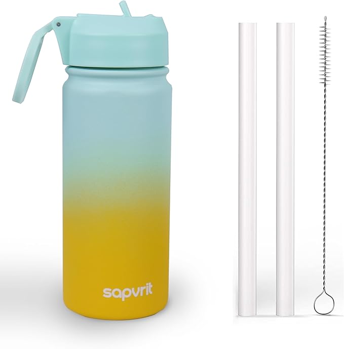 Kids Water Bottle, 16OZ Water Bottles Kids with Straw, Stainless Steel Vacuum Double Wall Insulated cup, Kids Water Bottle for School, Gifts for Boys (GREEN YELLOW, 16OZ)