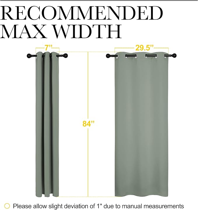 NICETOWN Window Curtain Panels, Thermal Insulated Solid Grommet Blackout Draperies/Drapes for Basement (Greyish Green, 1 Pair, 34 by 84-inch)