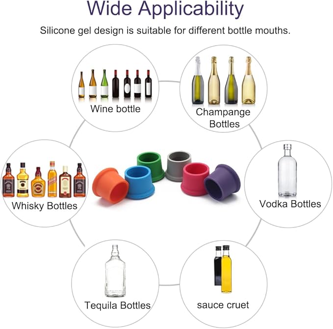 6 PCS Wine Stopper: Silicone Wine Stoppers for Wine Bottles, Reusable Wine Bottle Caps for Glass Bottles, Replaceable Wine Sealer for Keeping Wine/Champagne Fresh, Christmas Gift for Wine Lover