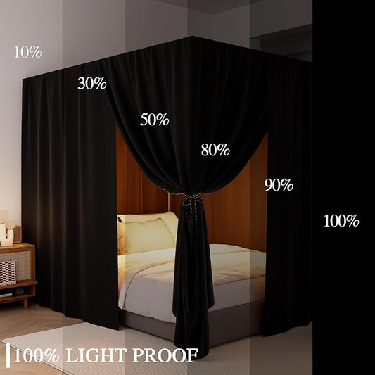 Black Canopy Bed Curtains - 4 Corner Post Bed Curtains Full Lightproof Drapes Bed Canopy Curtains with Tie Backs for Adults & Girls Bedroom Decoration(Black,Full)