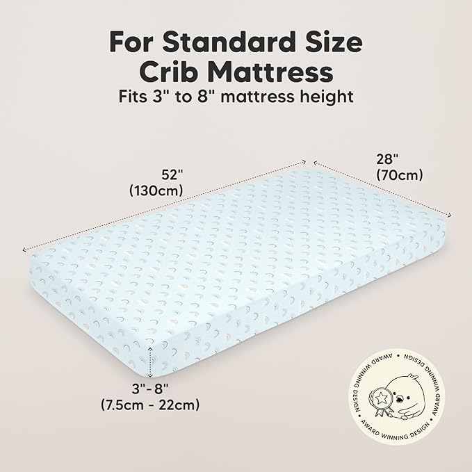 2-Pack Organic Crib Sheets for Boys, Girls - Jersey Fitted Crib Sheet, Baby Crib Sheets Neutral, Crib Mattress Sheet, Cotton Crib Sheets, Breathable Crib Sheet, Baby Mattress Sheets (Jolly Rainbow)