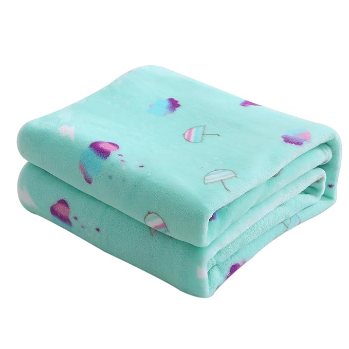 DaysU Plush Flannel Baby Blanket Super-soft Lightweight, Printed Fleece Baby Blanket for Unisex, Portable Bed Throws for Baby Crib and Toddler Bed, Fair Aqua Cloud, 30”x40”