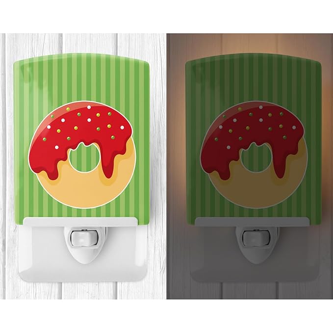 Caroline's Treasures BB6818CNL Christmas Donut Ceramic Night Light Compact, UL-Certified, Ideal for Bedroom, Bathroom, Nursery, Hallway, Kitchen, 6x4x3, Multicolor