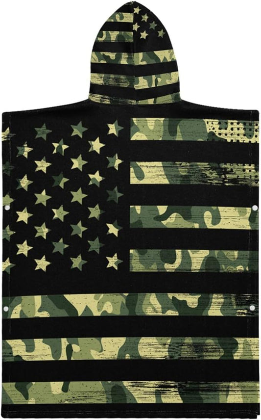 senya Kids Beach Towel, American Flag with Camouflage Grunge Hooded Bath Pool Beach Towel Wrap Cover-ups Beach Poncho for Boys Girls