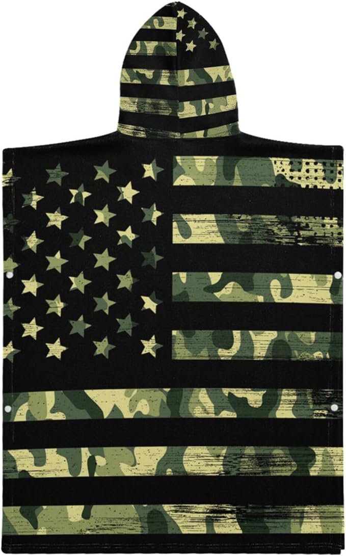 senya Kids Beach Towel, American Flag with Camouflage Grunge Hooded Bath Pool Beach Towel Wrap Cover-ups Beach Poncho for Boys Girls
