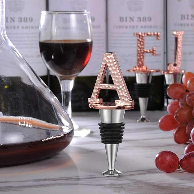 Miicol Wine Bottle Stopper, Prosecco Stopper, Rose Gold Wine Stopper, Personalised Champagne Stopper, Initial Wine Stopper, Funny Prosecco Gift, Wine Lovers Gift, Letter A