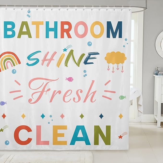 Feelyou Boys Girls Colorful Quotes Bath Curtain Inspirational Words Bathroom Shower Curtain Set Rainbow Shower Curtain Kids Cartoon Cute Teens Bathroom Accessories Room Decor 72"x78"