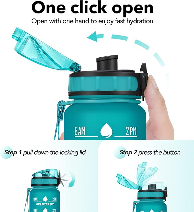 32oz Motivational Water Bottle with Time Marker & Fruit Strainer, Leak-proof BPA Free Non-Toxic Bottle with Carrying Strap, Perfect for Fitness, Gym and Outdoor Sports