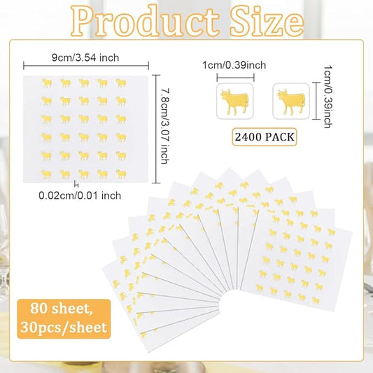 OLYCRAFT 2400pcs Beef Meal Stickers 0.4 inch Gold Cow Wedding Meal Stickers Food Choice Sticker Kitchen Stickers Wedding Meal Indicator Stickers Meal Choice Stickers for Place Card Wedding Supplies