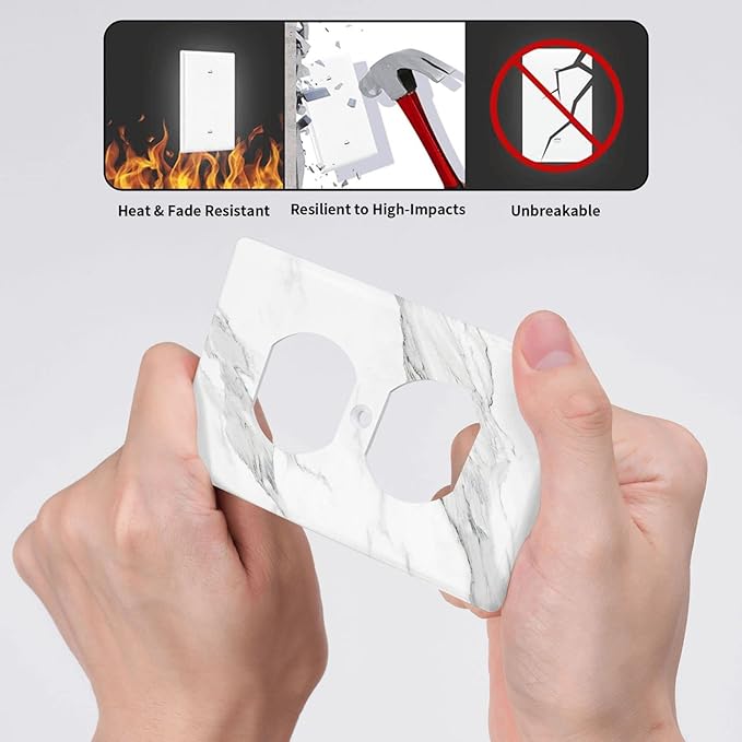 Marble Grey Wall Plate Decorative Light Switch Cover 1-Gang Single Duplex Outlet Faceplate for Kitchen Bathroom Bedroom Room Receptacle White