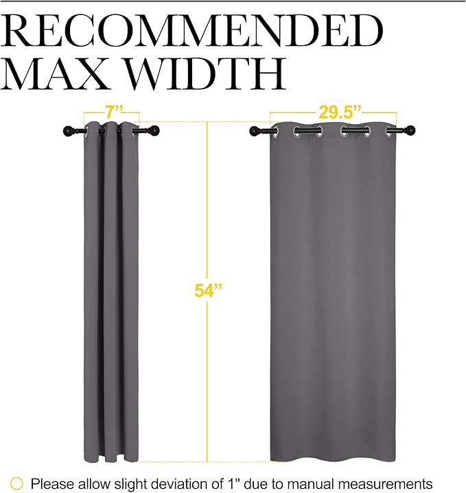 NICETOWN Bedroom Curtains Blackout Drapery Panels, Three Pass Microfiber Thermal Insulated Solid Ring Top Blackout Window Curtains/Drapes (Two Panels, 34 x 54 inches, Gray)