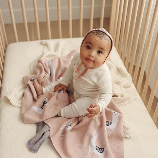 Knit Swaddling Baby Blanket - 100% Fine Loomed Cotton Cozy Receiving Cuddle Stroller Crib Swaddling Stroller Swaddle Quilt Blanket for Newborns Infants Toddler Boys and Girls (Llama - Pink)