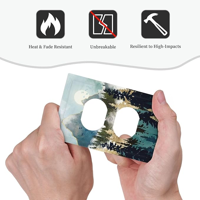 Boho Mountain Forest Abstract Sunset Sunrise Sun Single Duplex Wall Plate Covers Light Switch Cover 1 Gang Outlet Plate Decorative Switchplate Covers Electrical Faceplate for Bathroom Bedroom