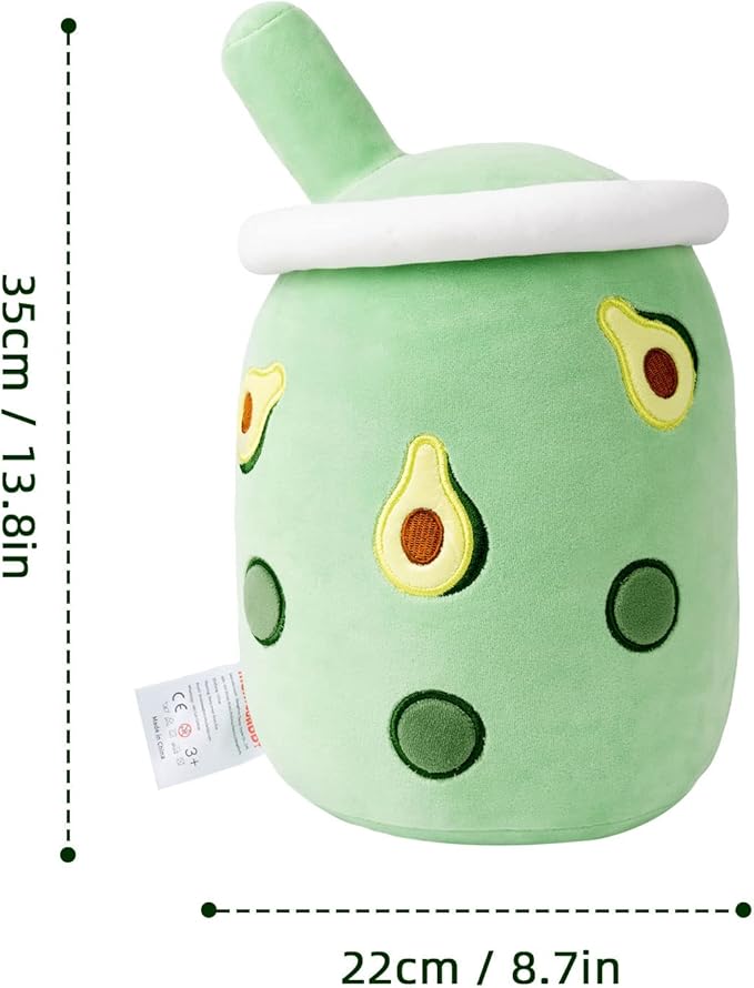 Niuniu Daddy Stuffed Boba Plushies Squishy Bubble Tea Plush Toy Pillow Cute Milk Tea Plushie Adorable Cuddle Pillow Stuffed Food Toy Great Gift for Birthday/Christmas (Avocado, Medium)
