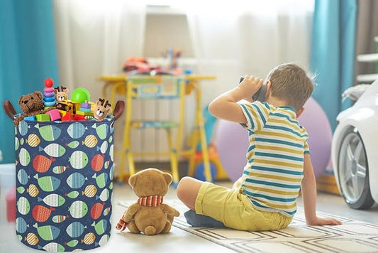 Fish Laundry Hamper,Kids Laundry Basket Collapsible Boys and Girls Storage Baskets for Home Decor,Office,Toy Organizer,(Fish)