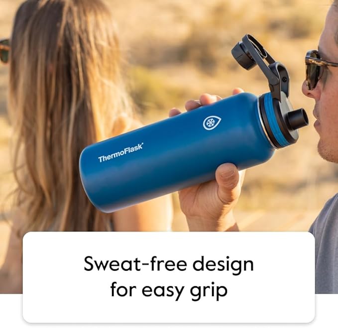 ThermoFlask 16 oz Double Wall Vacuum Insulated Stainless Steel 2-Pack of Water Bottles, Blueberry/Wolf Grey