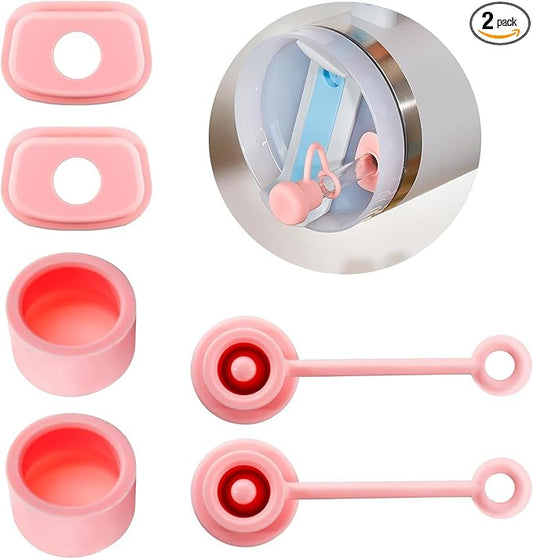Silicone Spill Stopper Set of 3, Compatible with Stanley Cup 2.0 40oz/30oz, Proof Stopper For Stanley,Tumbler Accessorie, Including 2 Straw Cover Caps, 2 Square Spill Stoppers, Round Leak (pink)