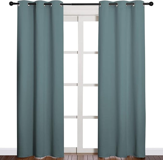 NICETOWN Modern Blackout Curtains Noise Reducing, Thermal Insulated and Privacy Room Darkening Drape Panels for Boy's Guest Room Door Window (Greyish Blue, 2 Panels, W42 x L84 -Inch)