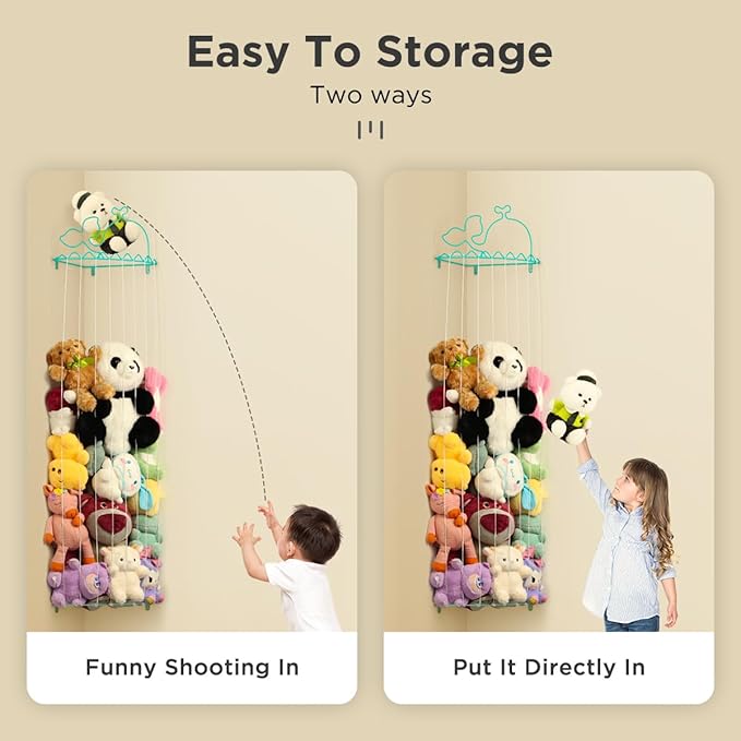 Stuffed Animal Storage,Stuffed Animal Holder with Adjustable Length,Corner Shelf for Kids Room Decor,Soft Toy Storage Organizer for Living Room,Bedroom,Nursery,Playroom,Kids Room