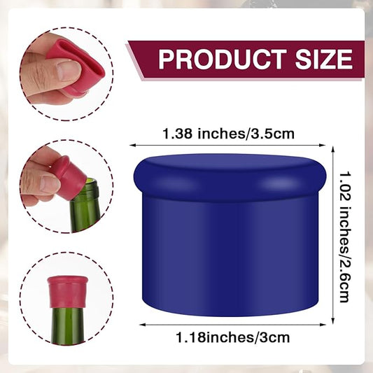6PCS Wine Stoppers Reusable Silicone Wine Bottle Stopper Corks - Airtight Seal to Keep Fresh for Beverages, Beer, Champagne, Wine (Rose Red, Blue, Green, Yellow)