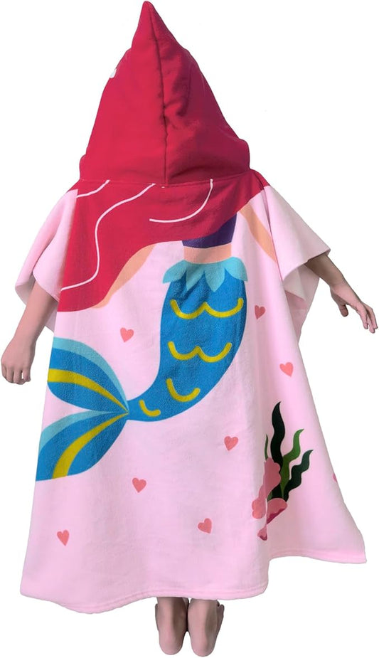 Hooded Kids Beach Towels - Toddler Bath Towel Girls Boys Swim Cover-ups for Ages 4 to 10 Kids Pool Towels Quick Dry Lightweight Soft Microfiber Poncho 30x30(Pink Mermaid)