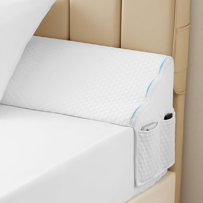 Queen Bed Wedge Pillow for Headboard, Foam Pillow Wedge for Headboard Gap, Mattress Bed Gap Filler Queen, Triangle Pillow Wedge, Anti-slip Bed Crack Space Filler (60"×10"×6") Air-Layer White