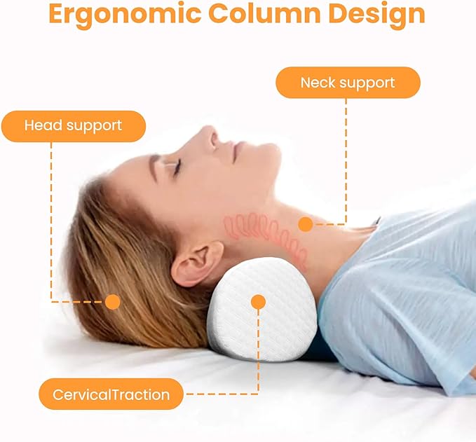 Neck Pillow for Sleeping, Cervical Pillow with Washable Zippered Cover, Cervical Round Pillow for Support with Breathable Cover, Tube Roll Cervical Pillow for Head, Neck, Back Support (White)